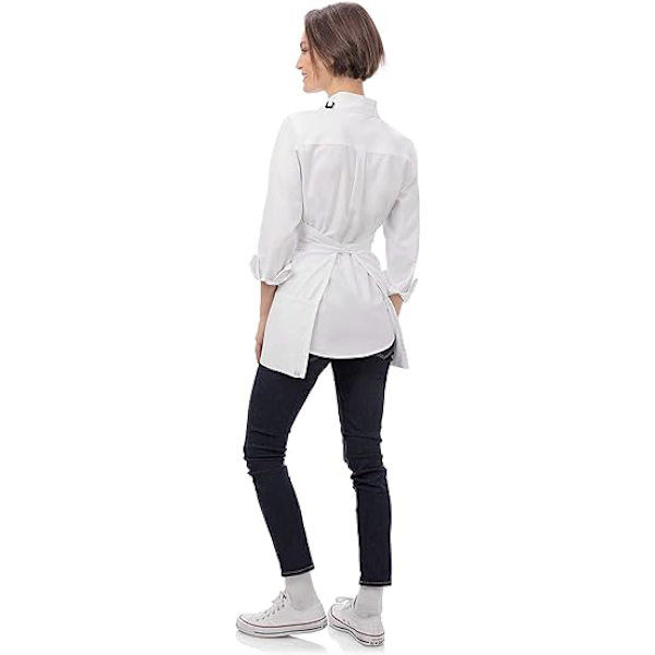 Unisex-kolmitaskuinen esiliina, yksi koko, valkoinen