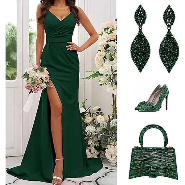 Kvinde Rhinestone Crystal Bryllup Brude 2 Blade Drop Dangle Lysekrone Øreringe