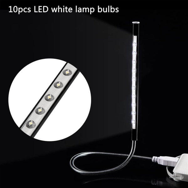 Lys Laptop Lampe Usb Led 5V 1W 10 Led Lang Svanehals Berøring Dimmer Lampe Bærbar Tastatur Nattlys-Svart