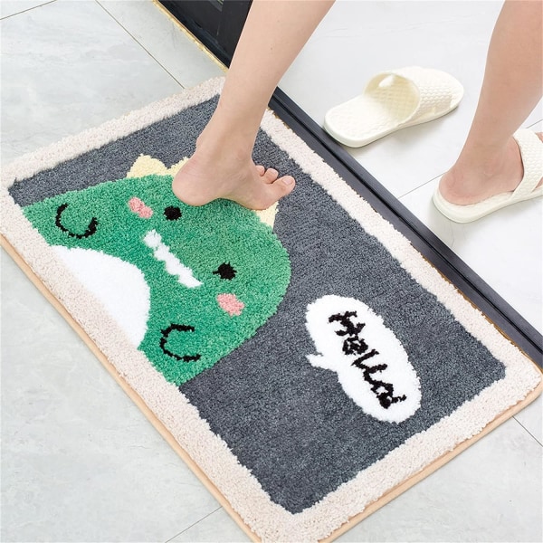 Sød dinosaur bademåtte, absorberende og skridsikker, maskinvaskbar til badekar, bruser og badeværelse 45 x 65 cm