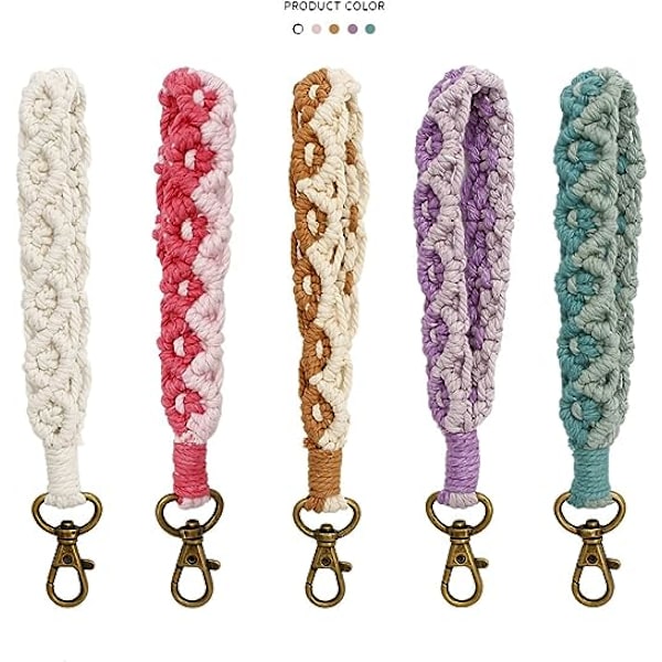 Boho Makrame Nøkkelring Armbånd Håndlaget Håndleddsrem Nøkkelringholder Håndleddsbånd for Kvinner Jenter