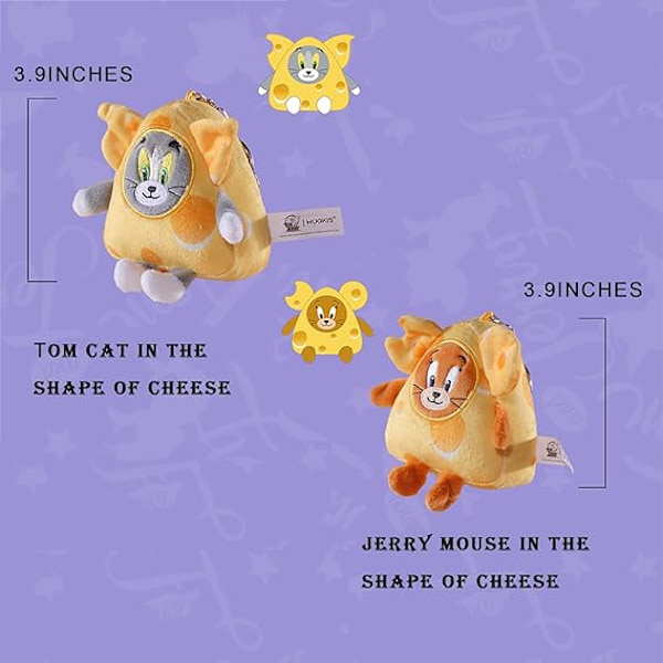 Tom-Cat med Jerry-Mouse plysch nyckelring katt&mus ost styling charm nyckelring gosedjur leksakspresenter för flickor pojkar（4in 2st）