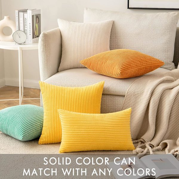 2-pack Corduroy örngott Supermjuka kuddfodral Randiga örngott för soffa sovrumssoffa 20 x 20 tum Gyllengul