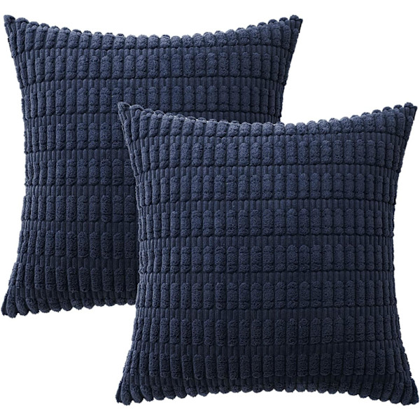 2-pack dekorativa kuddfodral i manchestertyg 18x18 tum mjuka bohemiska randiga kuddfodral modern heminredning mörkblå