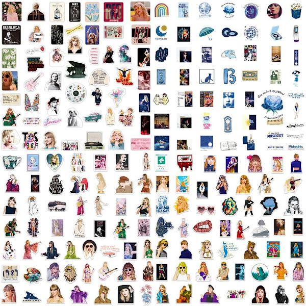 200 stk Taylor-klistremerker for jenter, klistremerker med kvinnelig popstjerne Swift, vanntette vinylklistremerker for tenåringer til vannflaske, bærbar PC, telefon, skateboard og sykkel
