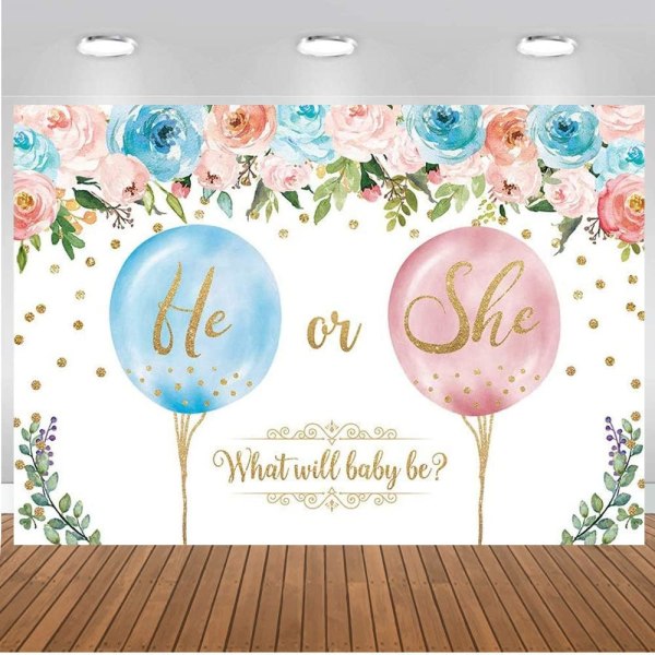 Gender Reveal Party Backdrop Pink and Blue Boy or Girl Gold Glitter Balloons Photography Background Baby Shower Decorations Banner Supplies 7x5FT