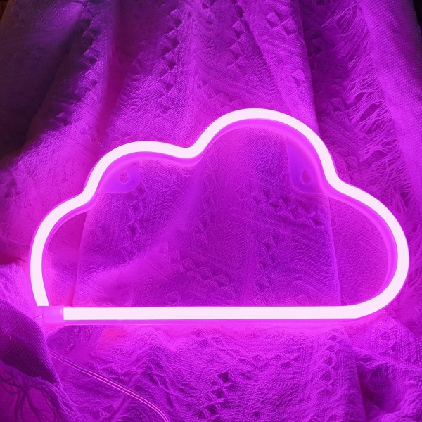 Moln neonskyltar, batteri- eller USB driven skyltformade dekorationslampor Estetisk tonårsflicka Barnrum jul födelsedag-rosa