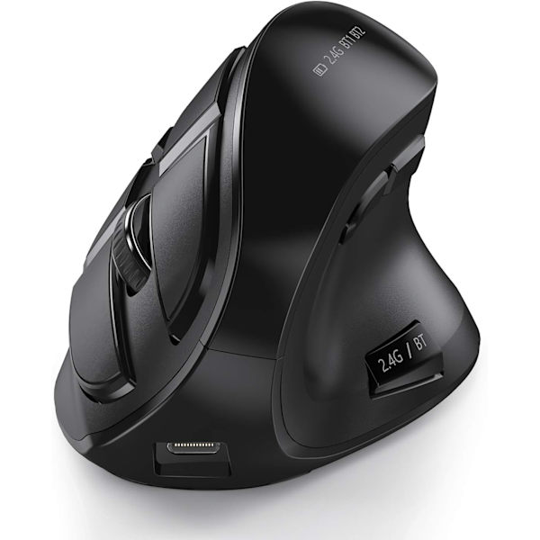 Ergonomisk mus, trådløs vertikal mus - Genopladelig optisk mus til multifunktionel brug, kompatibel med Mac og Windows-computere - Sort