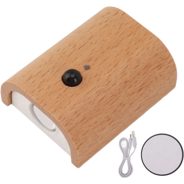 Trappe Lamper, 2-sidet belysning, varmt lys, magnetisk montering, lang batterilevetid, natlampe i bøgetræ, sensor for daggry og skumring