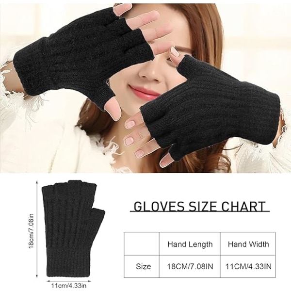 2 kpl Fingerless Gloves - Talven lämpimät Fingerless Rukkaset Half Finger Gloves miehille ja naisille, Tuulenpitävät Lämpimät Joustavat Käsineet,B