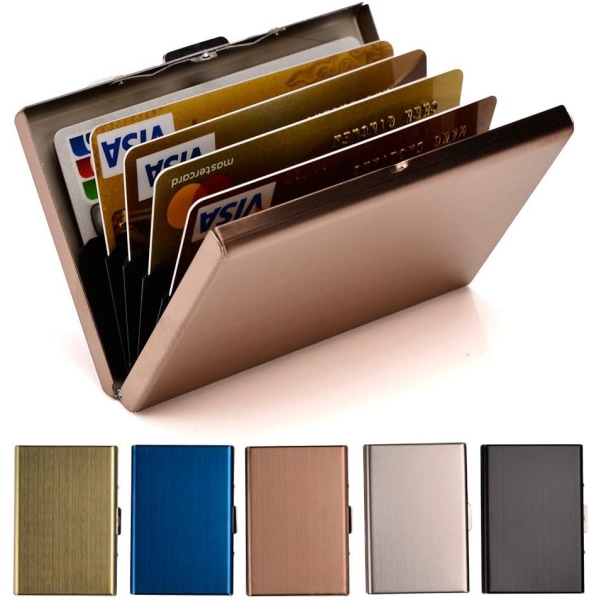 Kreditkortholder i rustfrit stål Kreditkortholder Metal ID-kortholder RFID-punge Visitkortholder til kvinder eller mænd,Rose Gold