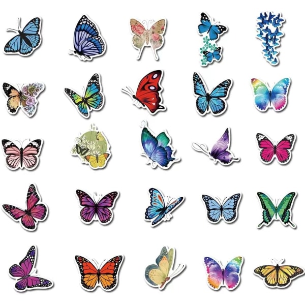 50st fjärilsdekaler, färgglada vackra vattentäta klistermärken för bärbar dator, klippbok, fönster, vattenflaska, kuvert, present till tonåringar, vuxna