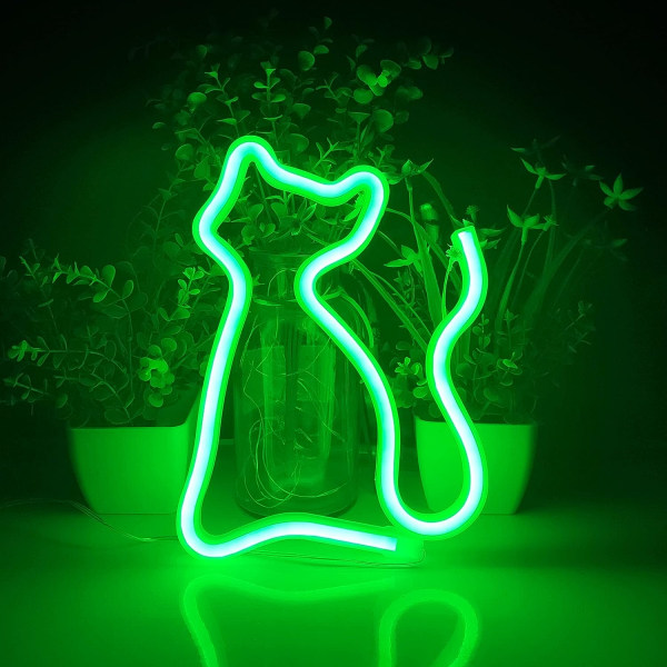 Cat Neon Signs,USB or 3-AA Battery Powered Neon Light,LED Lights Table Decoration,Girls Bedroom Wall Décor,Kids Birthday Gift(green)