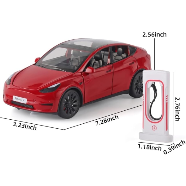 Toy Cars Model Y 1/24 Zinc Alloy Diecast Metal Model Car, Pull Back Toy Model with Light and Music,(Model Y Red)