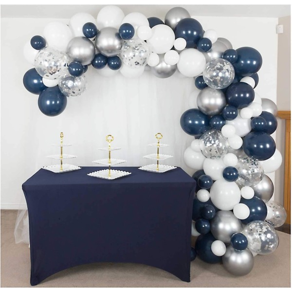 Premium marineblå sølvballonger – marineblå ballongerbuesett, metallisk sølv og hvite ballonger – blå og sølvballonger for festdekorasjoner