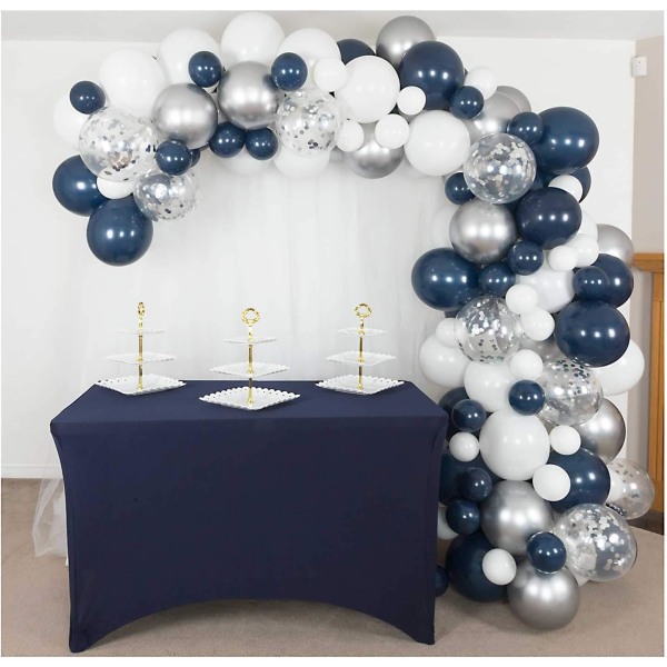 Premium Navy Silver Balloner - Navy Blue Balloner Arch Kit, Metallic Silver & White Balloner – Blå og Sølv Balloner til Festdekorationer