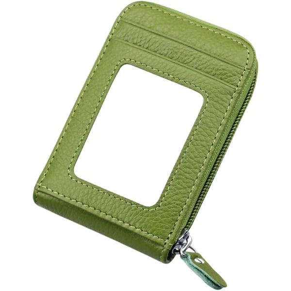 RFID-blokkerende kredittkortveske Organizer Ekte skinn Sikkerhetslommebok med glidelås Grønn