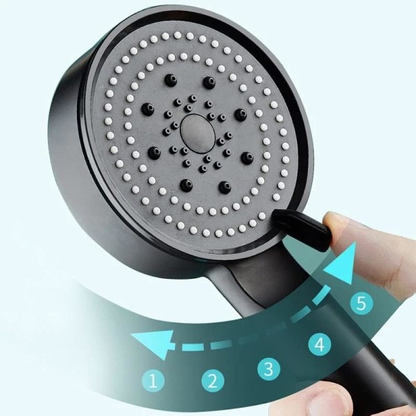 Høytrykksdusjhode, vannbesparende dusjhode 5 moduser justerbar, sparsommelig dusjhode, baderomsdusjhode, dusjhode med 1,5 M slange-grå ​​sett