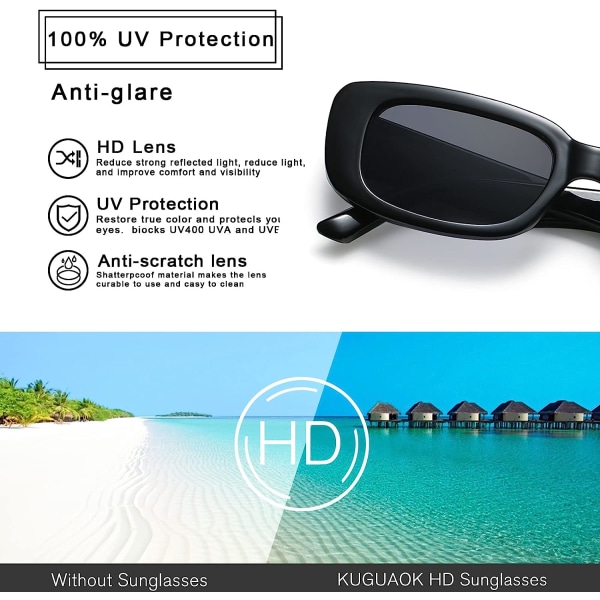 Retro rektangelsolglasögon för kvinnor och män Vintage små fyrkantiga solglasögon UV-skyddsglasögon