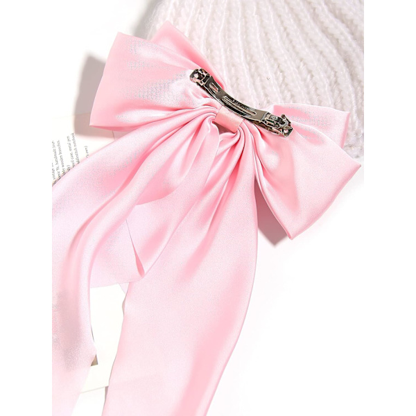 Kvinner Store Sløyfe Spretter Jenter Satin Hårklips Langt Bånd Hårnåler for Fest, Sløyfe Hårklips for Kvinner Rosa Hår Sløyfe, Hår Tilbehør