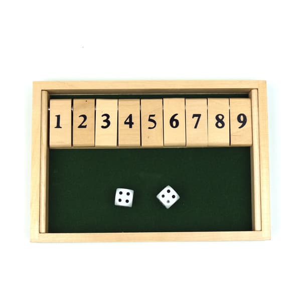 Tre Shut The Box 9 Sifre Terningbrettspill med 2 Treterninger