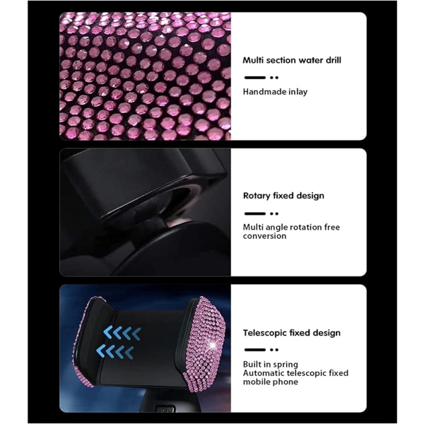 2 stk Crystal Rhinestone Mobiltelefonholder Diamond Mobiltelefonholder Bilnavigationsbeslag Sugeroterende koptelefonholder (farve: Pink)