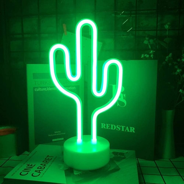 Kaktus LED Neonlampa, Symbolen Kaktus Neon Barnens Nattlampa Med Bas Rum Dekoration Batteri Usb Drivna Kaktuslampa.