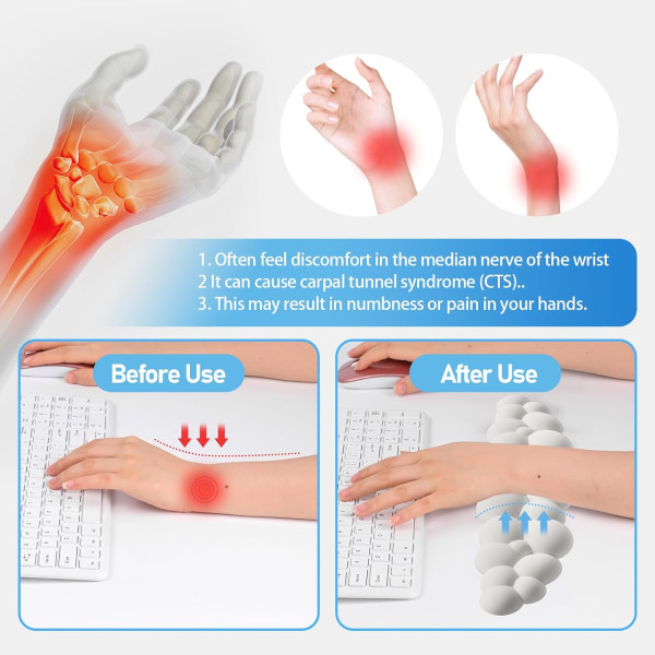 Cloud-håndledsstøttetastatur, Memory Foam-håndledsstøtte til computertastatur, ergonomisk håndledsstøtte til tastatur til indtastning af smertelindring - Hvid