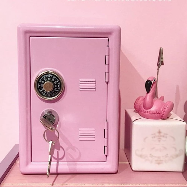 Møntbank, Metal Børns Sikker Pengebank, Mini Kodeord Pengebank, Kontantboks med Lås, Kontantbankboks (Pink)