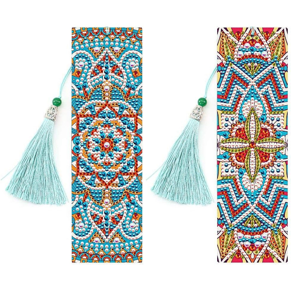 2 stk. Diamond Painting Bogmærker DIY Perle Bogmærker Læder Kvast Bogmærke Kunst Håndværk (Bohemian Mandala Blomster)