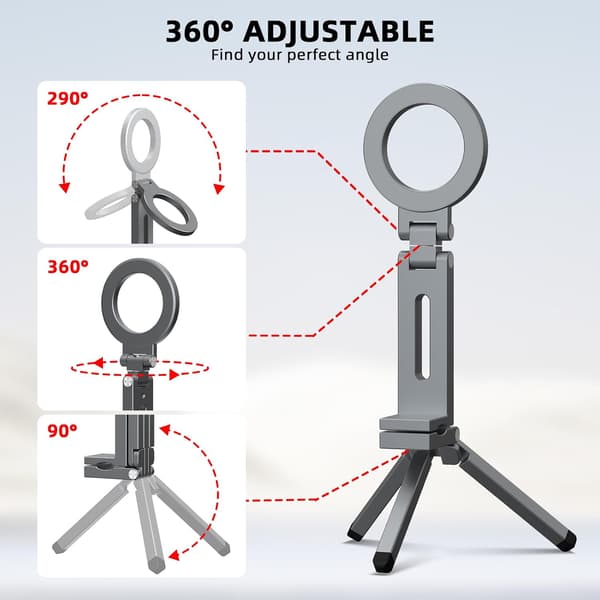 Magnetisk Tripod Selfie-stick med MagSafe-adapter - Sammenklappelig Rejsetelefonholder til iPhone 17 16 15 14 13 12 Pro Max Mini & Android