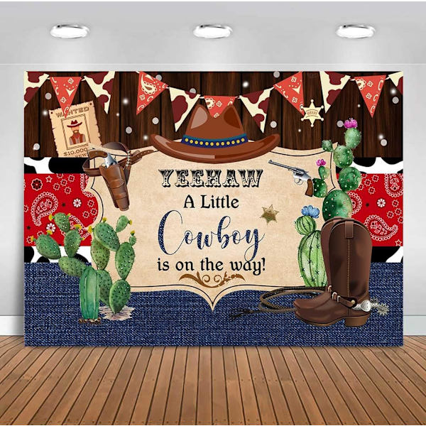 7x5ft Cowboy Baby Shower Bakgrund Rustik Trä Bandana Vilda Western Baby Shower Fest Banner Dekorationer Bakgrund