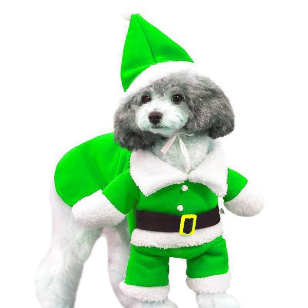 Lemmikkien jouluasut Koirapuku cap Joulupukin puku Koiran hupparit Kissan joulupuvut (vihreä, XL)