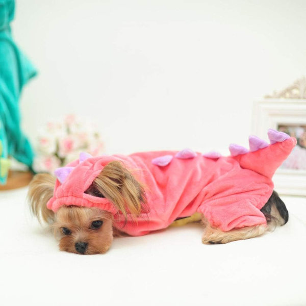 Hundedinosaur-design kostume, lyserødt kæledyrstøj til mellemstore og store hunde (lyserødt, M)