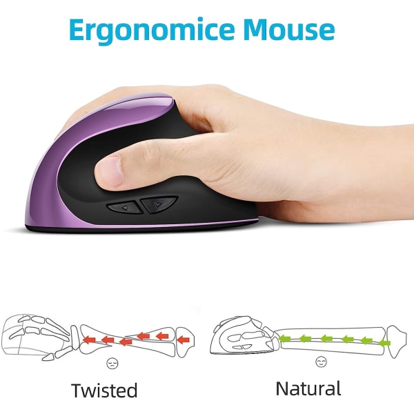 Ergonomisk mus Trådlös, uppladdningsbar vertikal mus Högerhänt liten mus med 6 knappar 3 justerbar 1000/1200/1600 DPI för bärbar dator, stationär dator, PC