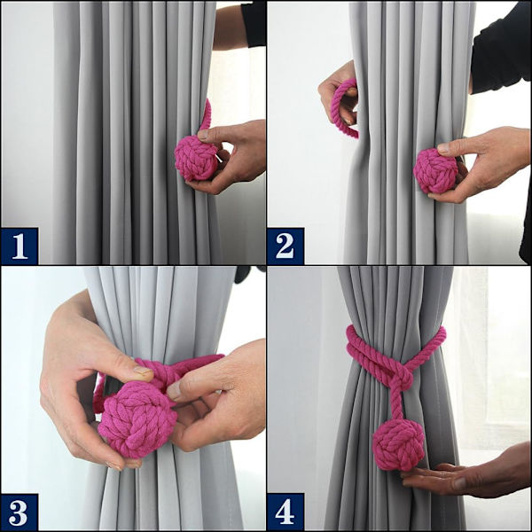 2 stk. gardinholdere, gardinholdere, gardinholdere, håndstrikkede bomuldsrebsholdere, clips til soveværelse (rose rød)