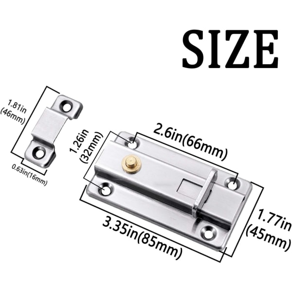 Dørgrebs skydelås, 4 tommer automatisk elastisk fjeder rustfrit stål skydelås med knap (2 pak sølv)