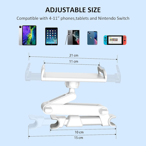 360° pyörivä auton niskatuen pidike, säädettävä auton takaistuimen pidike, yhteensopiva kaikkien 4\"-12\" tablettien, matkapuhelinten, iPad Air Minin, Samsungin kanssa