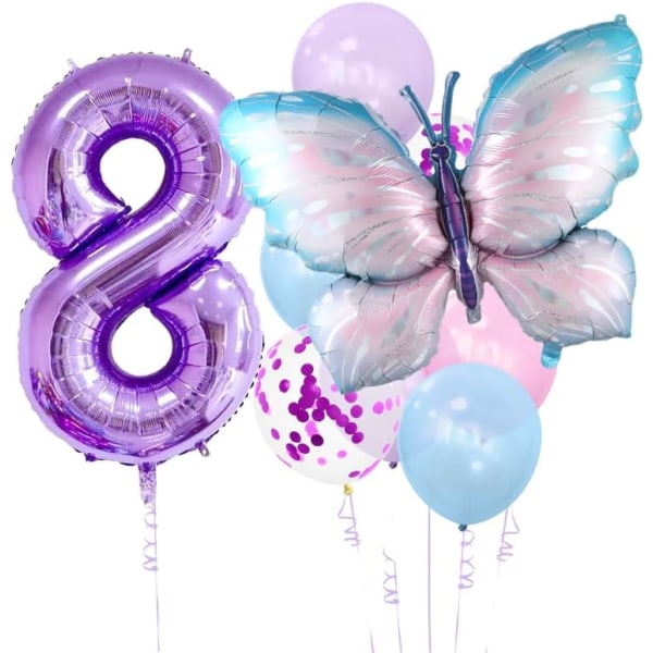 Butterfly First Fødselsdagspynt til piger, Butterfly Fødselsdagspynt, 9 stk. Nummer 1 Sommerfugleballoner Sommerfugle Decor(otte)