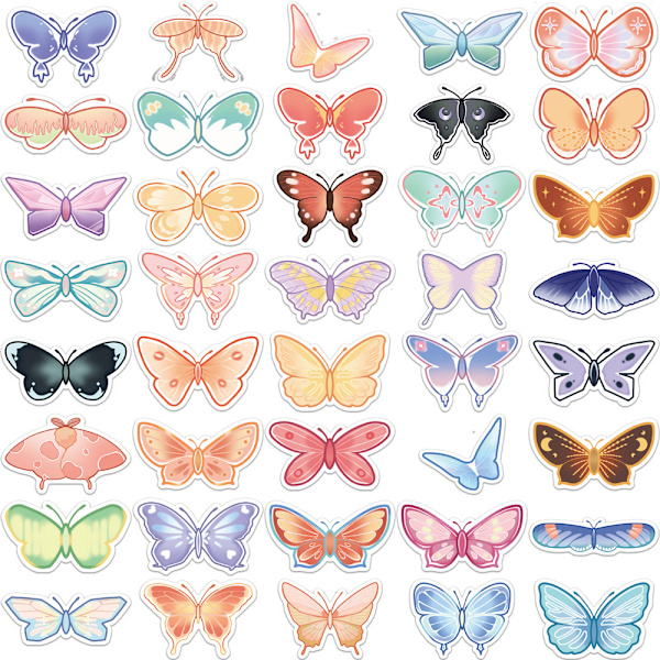 40 kappaletta perhos-tarroja vesipulloille, kannettaville tietokoneille, puhelimille, tietokoneille, kitaroille, skeittilaudoille, hydroflaskeille, perhoset, vinyyli, vedenpitävät, esteettiset, trendikkäät tarrat