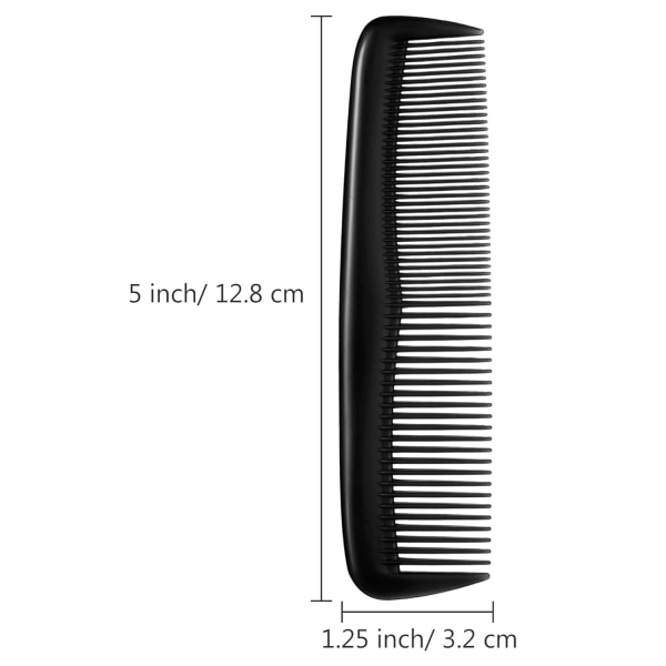12 delers hårkamsett lomme for kvinner og menn, fin dressing kam, plast (svart)