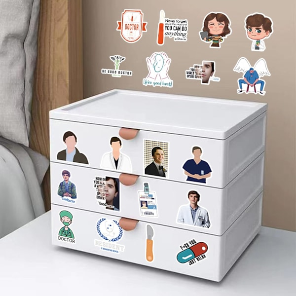 50 kpl The Good Doctor -tarroja teini-ikäisille ja aikuisille, kannettava tietokone, amerikkalainen TV-sarja vinyyli vesipulloille, leikekirja, auto, puhelin, rullalauta, pyörä, matkatavarat, puskuri
