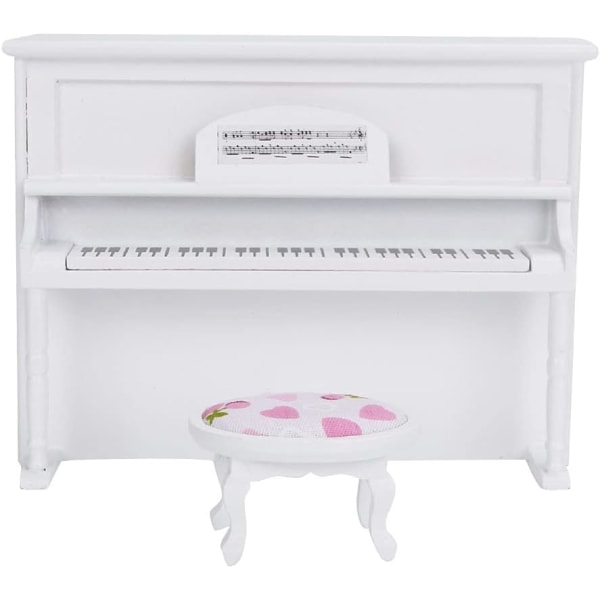 1:12 Mini-pysty piano, nukkekodin puinen piano jakkaralla Elävä mini-talomallin lisävarusteet Urheilutarvikkeet Nuken lisävarusteet (valkoinen)