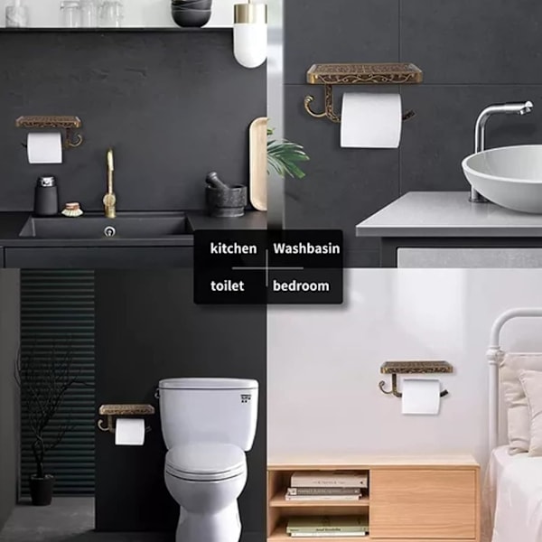 WC-paperiteline, alumiininen rullapaperiteline, WC-paperiteline matkapuhelimen säilytystelineellä, kylpyhuoneeseen ja WC:hen (kulta)