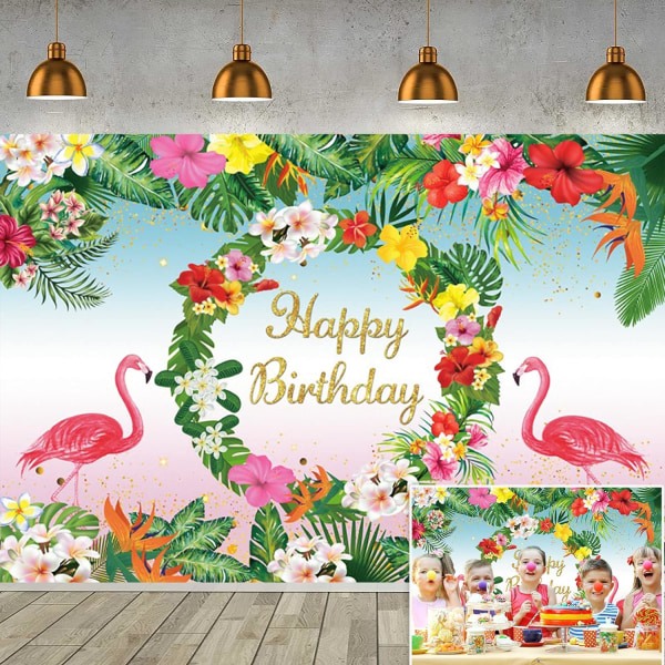 Tropisk Flamingo Bursdagsbakgrunn Bursdagsbannere Havspalme Blomster Baby Shower Dekorasjoner Banner Sommer Tropisk Hawaiiansk Bakgrunn 7x5ft