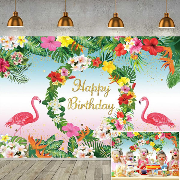Tropisk Flamingo Fødselsdag Baggrunde Fødselsdag Banner Hav Palme Floral Baby Shower Dekorationer Banner Sommer Tropisk Hawaiiansk Baggrund 7x5ft
