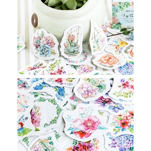 Scrapbog-klistermærker 2 æsker/92 stk., DIY Deco-forseglingsklistermærker til album, vandflasker, gaveæske, notesbog, kalendere og dagbog - Blomster og planter