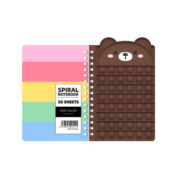 Pop notesbog, Push bubble Spiral Notebooks Fidget Toys, Cute Composition Notebooks, College Ruled Notebooks, Protable (A5 Bear)
