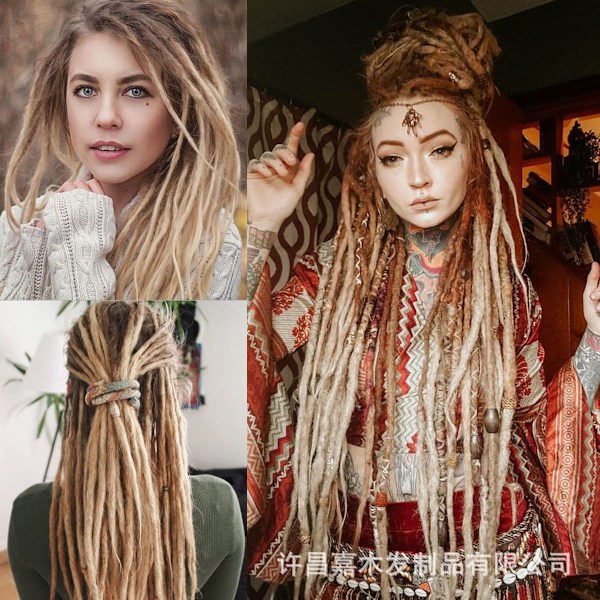 20 tommer 10 tråder/pakke Syntetiske Dreadlocks Extensions Dobbel Ended Tynn 0,6 cm Hekle Flettehår Myke Dreads Reggae Hip-Hop Hippie Stil C