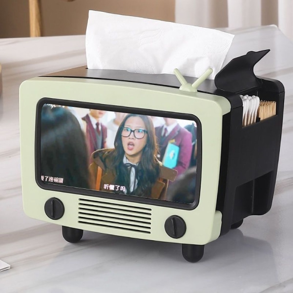 TV Tissue Box Multifunktionel Kreativ Tissue Box Holder med Cell Phone Slot Vævsholder Hjem Stue Sød Holder til Badeværelse Kontor (Grøn)